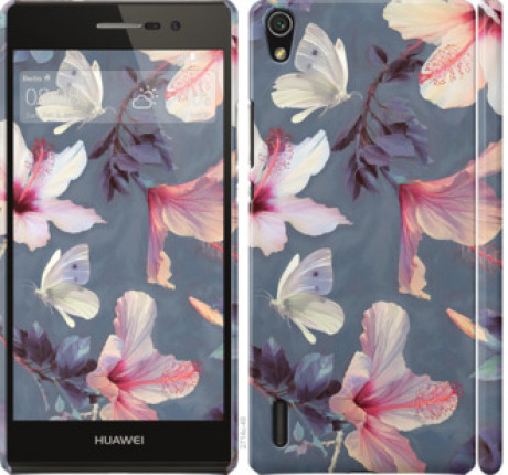 Чехол на Huawei Ascend P7 Нарисованные цветы &quot;2714c-49&quot;