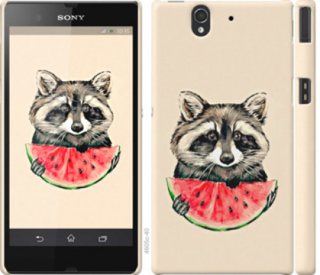 Чохол на Sony Xperia Z C6602 Єнотик з кавуном &quot;4605c-40&quot;